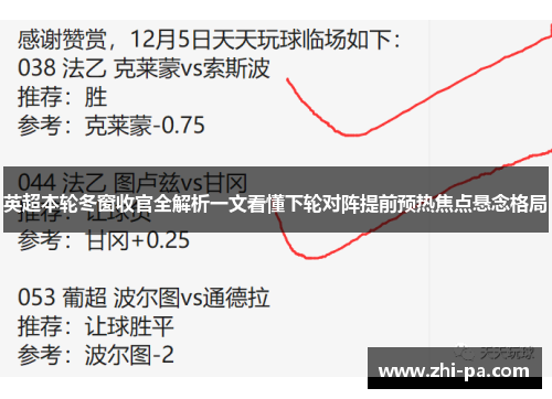 英超本轮冬窗收官全解析一文看懂下轮对阵提前预热焦点悬念格局